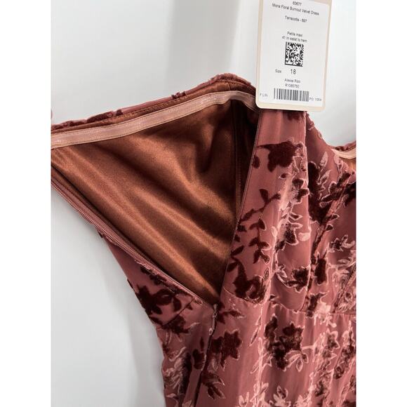 NWT Revelry Mona Floral Burnout Velvet Dress Terracotta Petite Maxi 18 Wedding - Picture 6 of 10